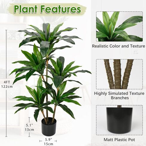 4ft Artificial Plant Fan Palm Tree Tall Faux Tropical Palm Large Fake Plant Palm Tree in Pot for Indoor and Outdoor Home Decoration in Kuwait