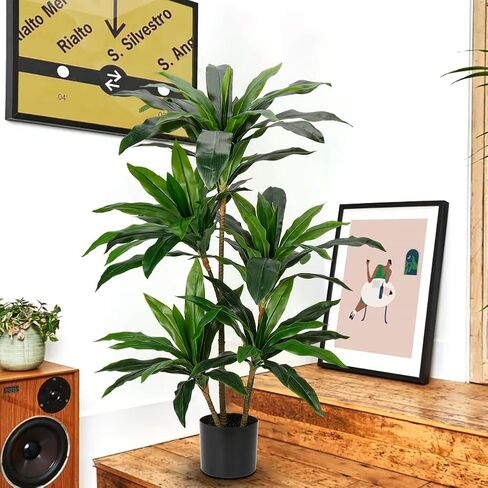 4ft Artificial Plant Fan Palm Tree Tall Faux Tropical Palm Large Fake Plant Palm Tree in Pot for Indoor and Outdoor Home Decoration in Kuwait