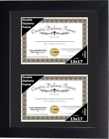 Creative Picture Frames Dual 10x12-inch Manhattan Black Double Diploma Frame | White Mat holds two 10 by 12-inch Documents in 14x24 Frame with Installed Hardware in Saudi Arabia