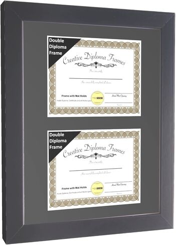 Creative Picture Frames Dual 10x12-inch Manhattan Black Double Diploma Frame | White Mat holds two 10 by 12-inch Documents in 14x24 Frame with Installed Hardware in Saudi Arabia