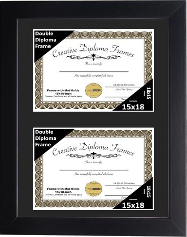Creative Picture Frames Dual 10x12-inch Manhattan Black Double Diploma Frame | White Mat holds two 10 by 12-inch Documents in 14x24 Frame with Installed Hardware in Saudi Arabia