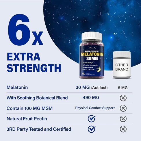 Melatonin Gummies 30mg للبالغين: مكملات الميلاتونين القصوى مع L-theanine ، Ashwagandha ، MSM ، فيتامين D3 والزنك-تشكيل غير حادة ، لدورة الراحة ، zzzs العميقة ، نكهة التوت المختلطة الطبيعية in Kuwait