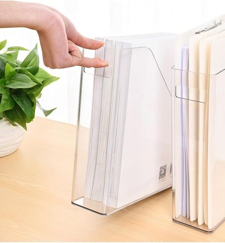 Acrylic Magazine Holder, 4 PCS File Magazine & Book Storage Rack for Office Desk, Clear Book Organizer with 3pcs Silicone Automatic Bookmarks in Saudi Arabia
