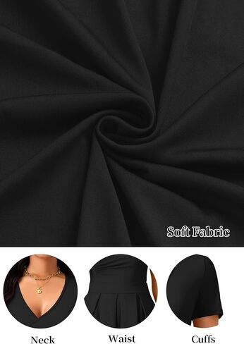 Women's Casual Wrap Dress Wedding Guest Dresses with Pockets Short Sleeve A-Line Swing V-Neck Pleated Dresses in Saudi Arabia