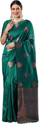 Women's Banarasi Silk Blend Saree With Unstitched Blouse Piece | INDIAN SAREE pack of 1 in Saudi Arabia