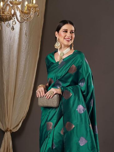 Women's Banarasi Silk Blend Saree With Unstitched Blouse Piece | INDIAN SAREE pack of 1 in Saudi Arabia