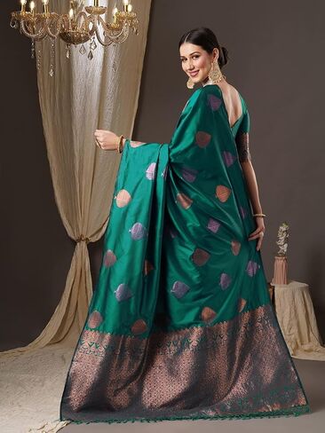 Women's Banarasi Silk Blend Saree With Unstitched Blouse Piece | INDIAN SAREE pack of 1 in Saudi Arabia