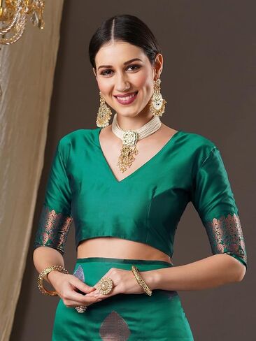 Women's Banarasi Silk Blend Saree With Unstitched Blouse Piece | INDIAN SAREE pack of 1 in Saudi Arabia
