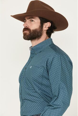 Cinch Men Geo Print Long Sleeve Button Down Western Shirt Big Green 3x in Kuwait
