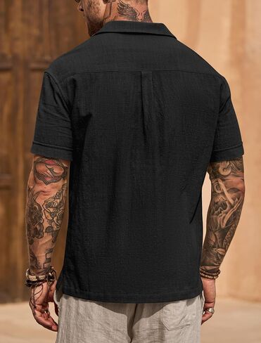 Mens Cuban Shirt Casual Cotton Vacation Summer Button Shirts with Pocket (S-XXL) in Saudi Arabia