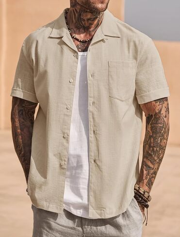 القميص الكوبي للرجال القمصان القطن غير الرسمي القمصان الصيفية مع جيب (S-XXL) in Kuwait