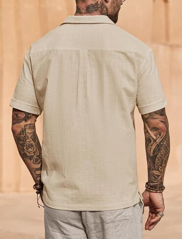 القميص الكوبي للرجال القمصان القطن غير الرسمي القمصان الصيفية مع جيب (S-XXL) in Kuwait