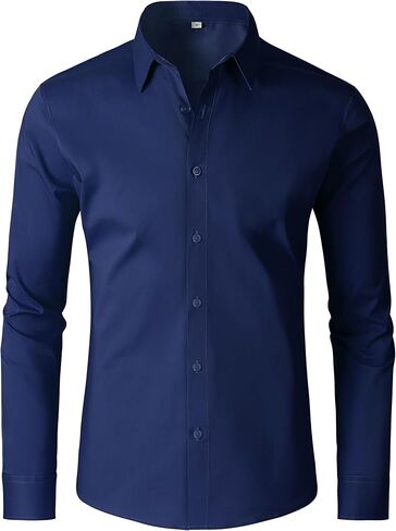 Mens Dress Shirts 4-Way Stretch Long Sleeve Slim Fit Formal Shirt Business Casual Wedding Dating Button Down Shirts in Saudi Arabia