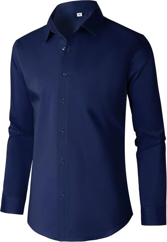 Mens Dress Shirts 4-Way Stretch Long Sleeve Slim Fit Formal Shirt Business Casual Wedding Dating Button Down Shirts in Saudi Arabia