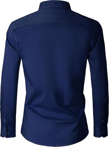 Mens Dress Shirts 4-Way Stretch Long Sleeve Slim Fit Formal Shirt Business Casual Wedding Dating Button Down Shirts in Saudi Arabia