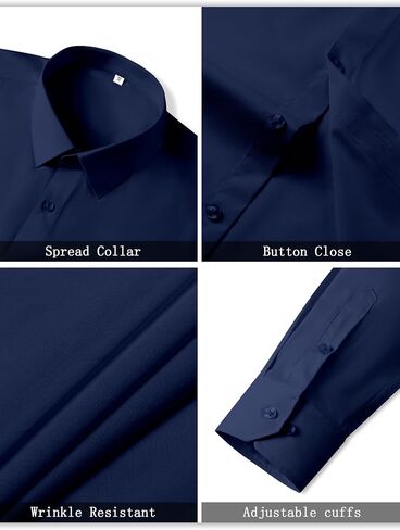 Mens Dress Shirts 4-Way Stretch Long Sleeve Slim Fit Formal Shirt Business Casual Wedding Dating Button Down Shirts in Saudi Arabia