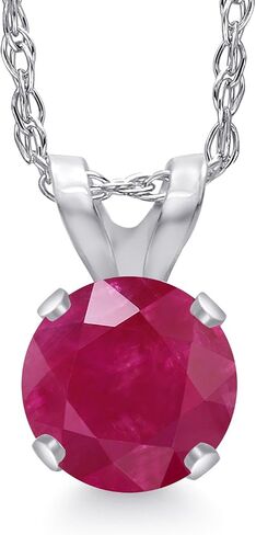 GEM Stone King 14K الذهب الأبيض جولة 5mm الأحجار الكريمة القلادة Solitaire قلادة | قلادة الذهب الأبيض للنساء | مع سلسلة ذهبية 18 بوصة in Kuwait