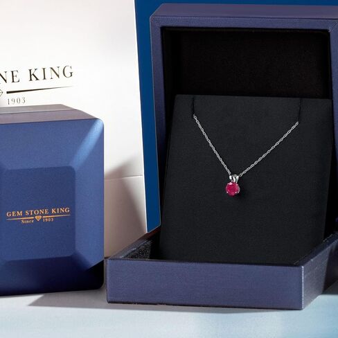 GEM Stone King 14K الذهب الأبيض جولة 5mm الأحجار الكريمة القلادة Solitaire قلادة | قلادة الذهب الأبيض للنساء | مع سلسلة ذهبية 18 بوصة in Kuwait