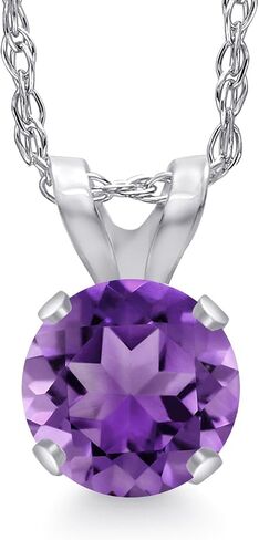 GEM Stone King 14K الذهب الأبيض جولة 5mm الأحجار الكريمة القلادة Solitaire قلادة | قلادة الذهب الأبيض للنساء | مع سلسلة ذهبية 18 بوصة in Kuwait