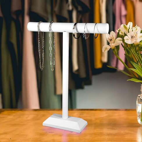 SSWBasics Large White Faux Leather T-Bar Jewelry Display Stand - Elegant Necklace and Bracelet Holder - Premium RTA Jewelry Display for Organized Presentation in Saudi Arabia