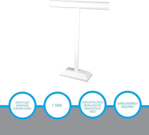 SSWBasics Large White Faux Leather T-Bar Jewelry Display Stand - Elegant Necklace and Bracelet Holder - Premium RTA Jewelry Display for Organized Presentation in Saudi Arabia