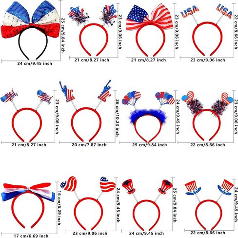 12 Pieces Patriotic Headbands Fourth 4th of July Head Boppers Headband American Flags Stars Headbands for Independence Day Celebration Parade Party Supplies in Saudi Arabia