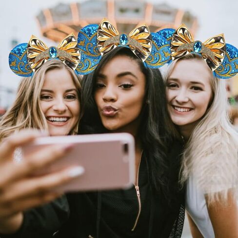 Mouse Ears Headbands For Women Adult Mouse Ear Costume Cosplay Birthday for Park Blue Party with Bows in Saudi Arabia