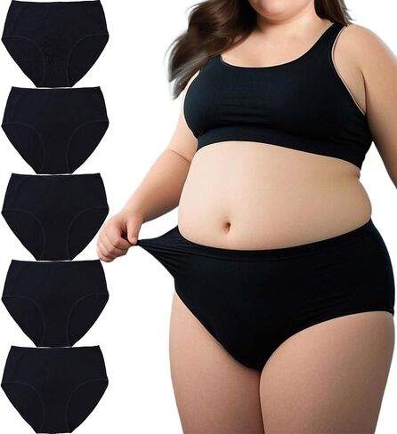 Women's Cotton Underwear Plus Size XL-5XL High Waisted Full Coverage Ladies Panties 5 Pack Briefs for Women in Kuwait