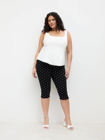 CIDER Plus Size Cotton-Blend Mid Rise Polka Dot Capri Leggings in Saudi Arabia