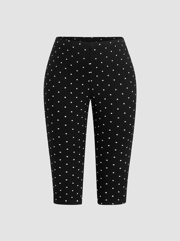 CIDER Plus Size Cotton-Blend Mid Rise Polka Dot Capri Leggings in Saudi Arabia