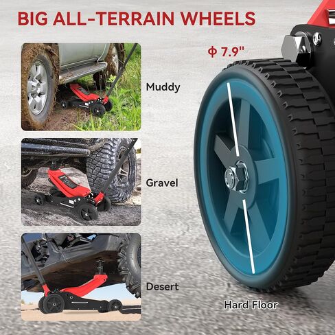 Homcom 3 Ton Big Wheel Off-Road Jack (6600 رطل) ، مقبس سيارات هيدروليكي مع سرج إضافي ، مقبس أرضي للسيارات الصلب الثقيلة للشاحنات ، سيارات الدفع الرباعي ، ATVs ، Red in Kuwait