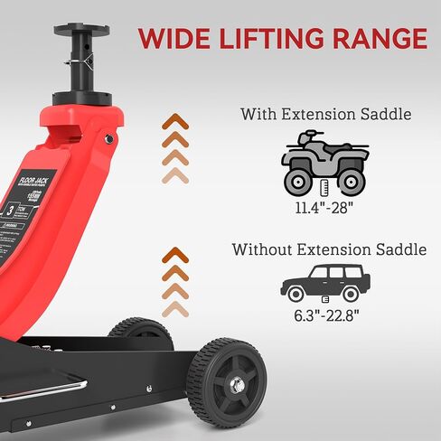 Homcom 3 Ton Big Wheel Off-Road Jack (6600 رطل) ، مقبس سيارات هيدروليكي مع سرج إضافي ، مقبس أرضي للسيارات الصلب الثقيلة للشاحنات ، سيارات الدفع الرباعي ، ATVs ، Red in Kuwait