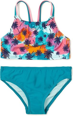 Speedo Girls' Standard Swimsuit Two Piece Bikini Set, Neon Violet Wavy Daisy in Kuwait