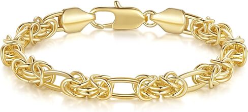 Gold Bracelet for Women 14K Gold Bracelets for Women Stack Complex yet Rhythmic Pattern Chunky Bracelets for Men 7, 7.5, 8, 8.5in in Saudi Arabia