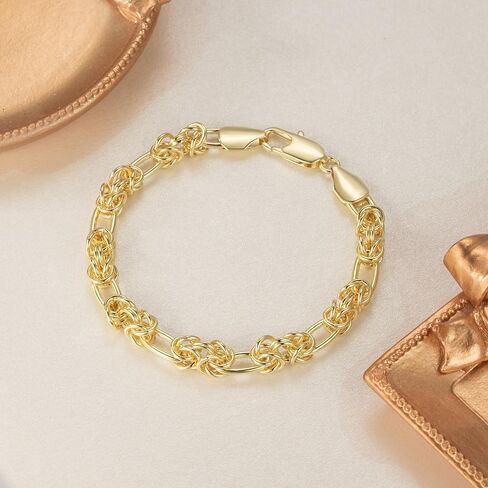 Gold Bracelet for Women 14K Gold Bracelets for Women Stack Complex yet Rhythmic Pattern Chunky Bracelets for Men 7, 7.5, 8, 8.5in in Saudi Arabia