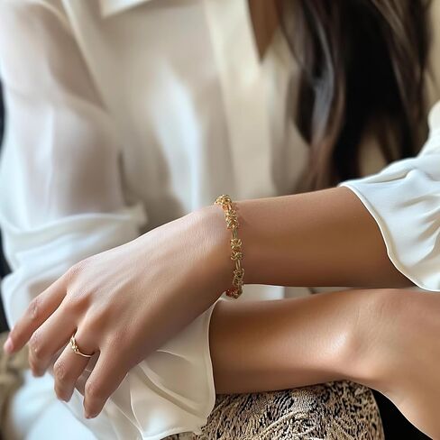 Gold Bracelet for Women 14K Gold Bracelets for Women Stack Complex yet Rhythmic Pattern Chunky Bracelets for Men 7, 7.5, 8, 8.5in in Saudi Arabia