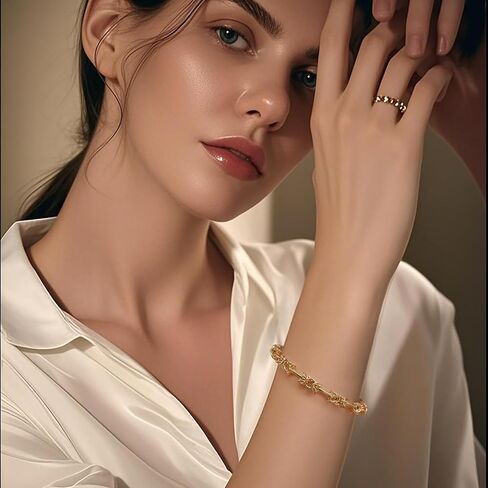 Gold Bracelet for Women 14K Gold Bracelets for Women Stack Complex yet Rhythmic Pattern Chunky Bracelets for Men 7, 7.5, 8, 8.5in in Saudi Arabia