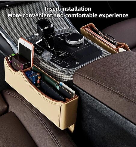 Car Seat Gap Organizer Large Capacity Leather Storage Box with Charging Port Multi-Purpose Car Seat Crevice Storage Solution for Phones Wallets Cards Ideal for Car Organization (Modern, Black-Double) in Kuwait