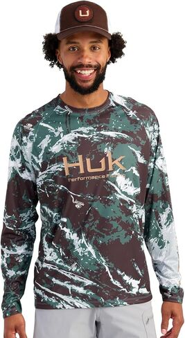 Huk Men's Pursuit Pattern Crew Long Long ، قميص الأداء in Saudi Arabia