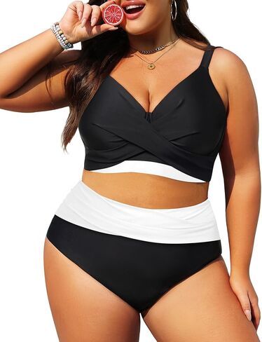 Women's Plus Size High Waisted Bikini - Two Piece Swimsuit Tummy Control Bathing Suit 2025 Twist Swimwear in Kuwait
