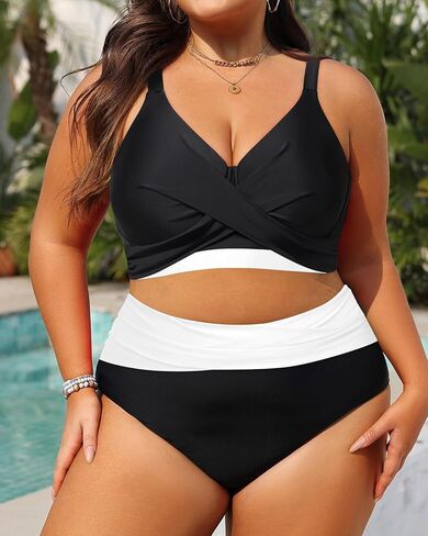 Women's Plus Size High Waisted Bikini - Two Piece Swimsuit Tummy Control Bathing Suit 2025 Twist Swimwear in Kuwait
