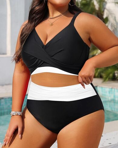 Women's Plus Size High Waisted Bikini - Two Piece Swimsuit Tummy Control Bathing Suit 2025 Twist Swimwear in Kuwait