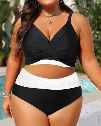 Women's Plus Size High Waisted Bikini - Two Piece Swimsuit Tummy Control Bathing Suit 2025 Twist Swimwear in Kuwait