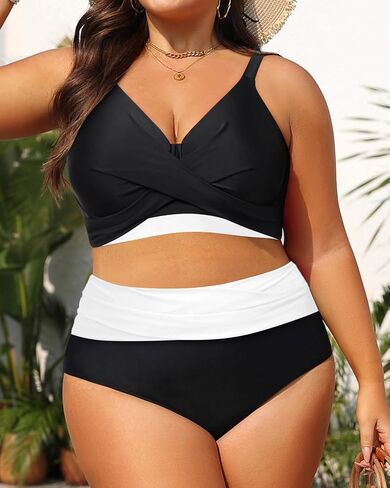 Women's Plus Size High Waisted Bikini - Two Piece Swimsuit Tummy Control Bathing Suit 2025 Twist Swimwear in Kuwait
