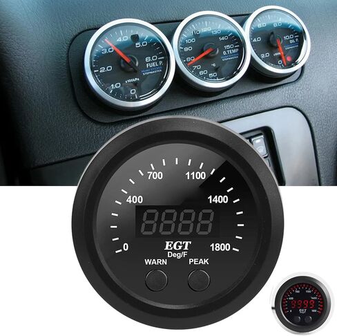 Gas Temperature EGT Gauge, Car Gas Temperature Gauge Car Exhaust Gas Temperature Gauge 16in 52mm Ultra Thin 0 to 1800℉ Red LED Universal with Sensor 12V in Saudi Arabia