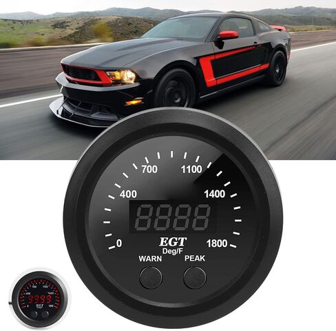 Gas Temperature EGT Gauge, Car Gas Temperature Gauge Car Exhaust Gas Temperature Gauge 16in 52mm Ultra Thin 0 to 1800℉ Red LED Universal with Sensor 12V in Saudi Arabia