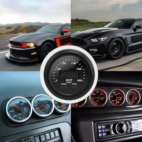 Gas Temperature EGT Gauge, Car Gas Temperature Gauge Car Exhaust Gas Temperature Gauge 16in 52mm Ultra Thin 0 to 1800℉ Red LED Universal with Sensor 12V in Saudi Arabia