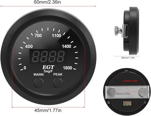 Gas Temperature EGT Gauge, Car Gas Temperature Gauge Car Exhaust Gas Temperature Gauge 16in 52mm Ultra Thin 0 to 1800℉ Red LED Universal with Sensor 12V in Saudi Arabia