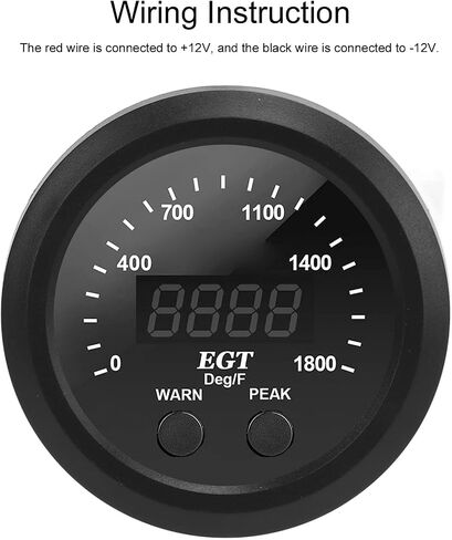 Gas Temperature EGT Gauge, Car Gas Temperature Gauge Car Exhaust Gas Temperature Gauge 16in 52mm Ultra Thin 0 to 1800℉ Red LED Universal with Sensor 12V in Saudi Arabia