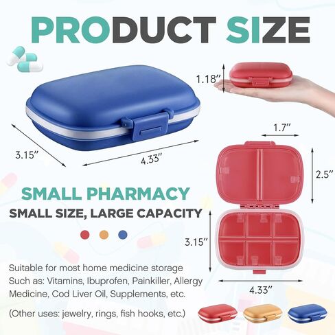 مجموعة من 30 علبة من صناديق حبوب الدواء للسفر من Layhit، علبة صغيرة الحجم لحبوب الدواء، منظم حبوب الدواء المحمول، 8 مقصورات، صندوق حبوب الدواء، منظم مجوهرات فيتامين اليومي، السفر الذي يجب اقتناؤه، مع 256 قطعة من الملصقات وقلم واحد in Kuwait